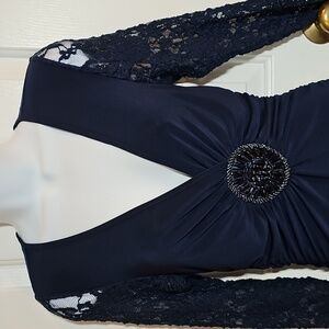 VENUS Dark Navy Blue Long Sleeve Lace Dress